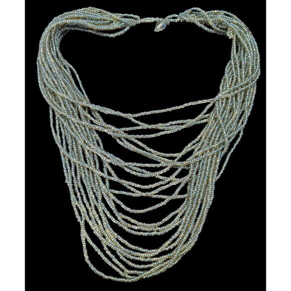 Whimsical Elegant Blue And Gold Tone Glass Beaded Layered Necklace - Picture 1 of 6